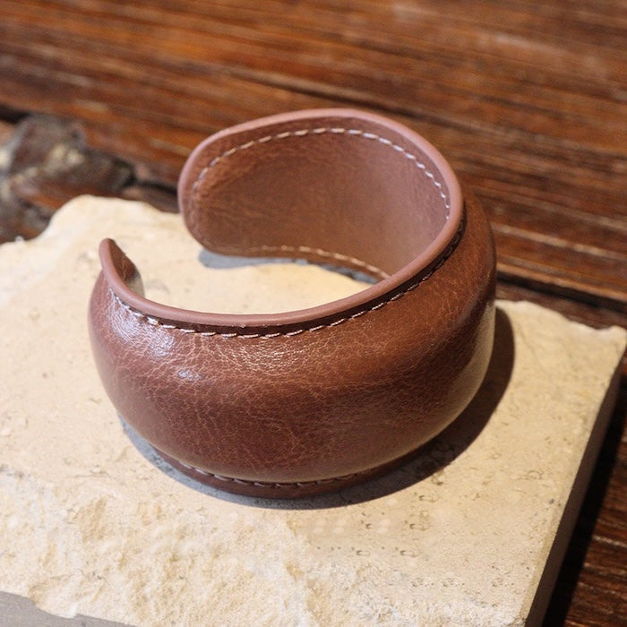 Chunky Minimalist Wide Leather Bangle