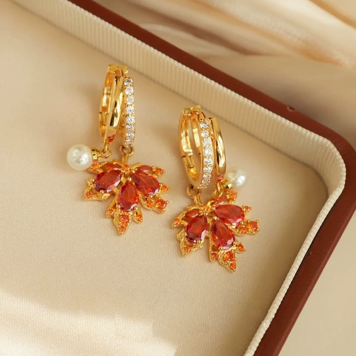 Autumn Maple Zirconia Drop Earrings

