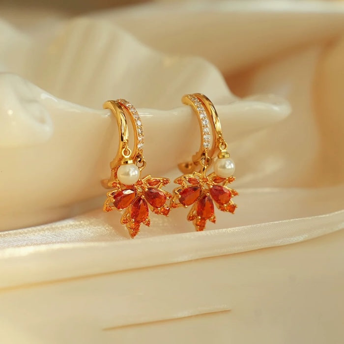 Autumn Maple Zirconia Drop Earrings
