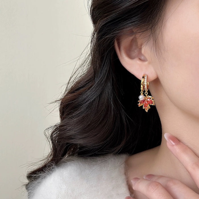 Autumn Maple Zirconia Drop Earrings
