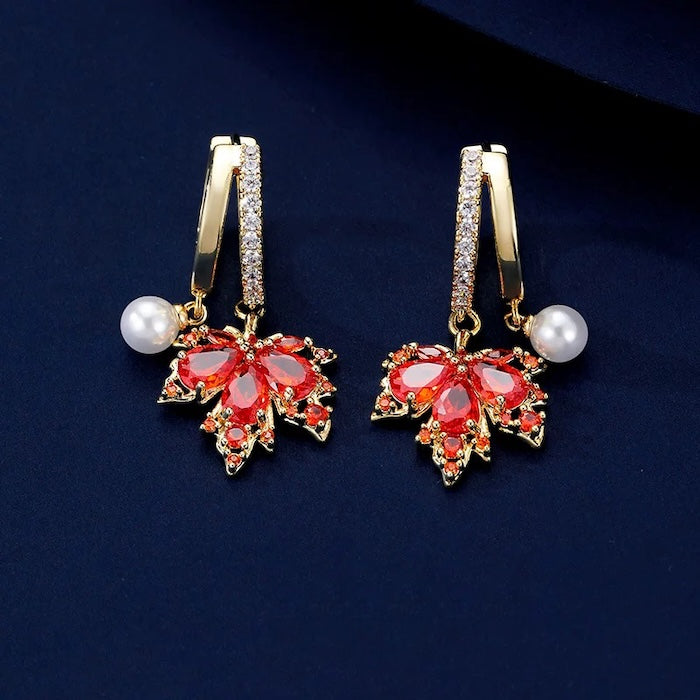 Autumn Maple Zirconia Drop Earrings
