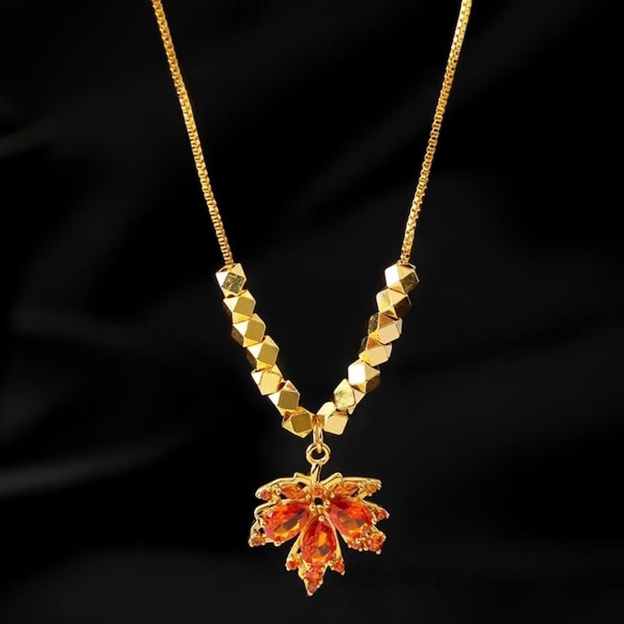 Autumn Maple Stone Pendant Necklace