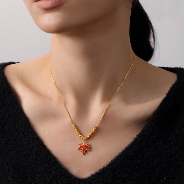 Autumn Maple Stone Pendant Necklace