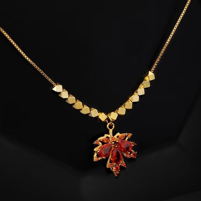 Autumn Maple Stone Pendant Necklace