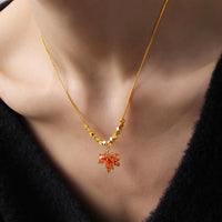 Autumn Maple Stone Pendant Necklace