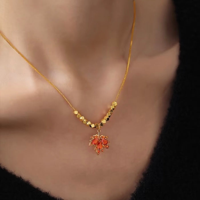 Autumn Maple Stone Pendant Necklace