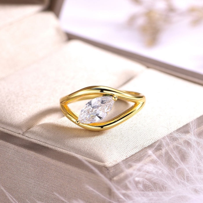 Dazzling Marquise Moissanite Ring with a brilliant 1 ct marquise-cut moissanite set in a luxurious gold vermeil band.