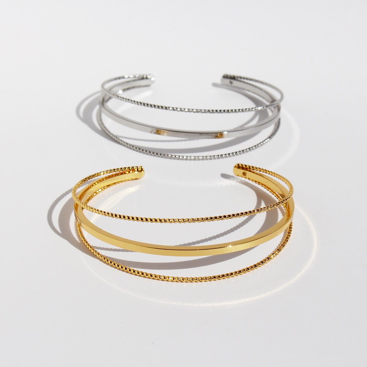 Minimalist Open Bangle Set – Gold & Silver