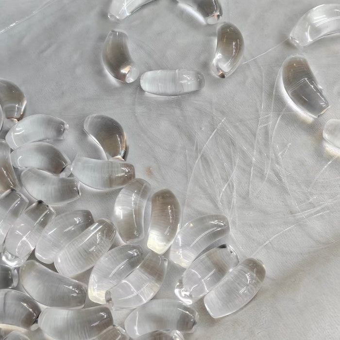 Moonlit Clear Quartz Crystal Bracelet featuring genuine moon-shaped clear quartz crystals, polished round quartz beads, and gold vermeil separation beads in a handcrafted floral-inspired design.