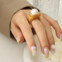 Chunky Open-Frame Pearl Statement Ring