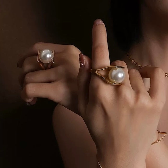 Chunky Open-Frame Pearl Statement Ring