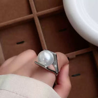 Chunky Open-Frame Pearl Statement Ring