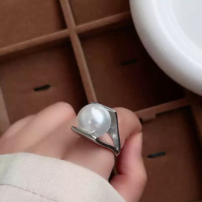 Chunky Open-Frame Pearl Statement Ring