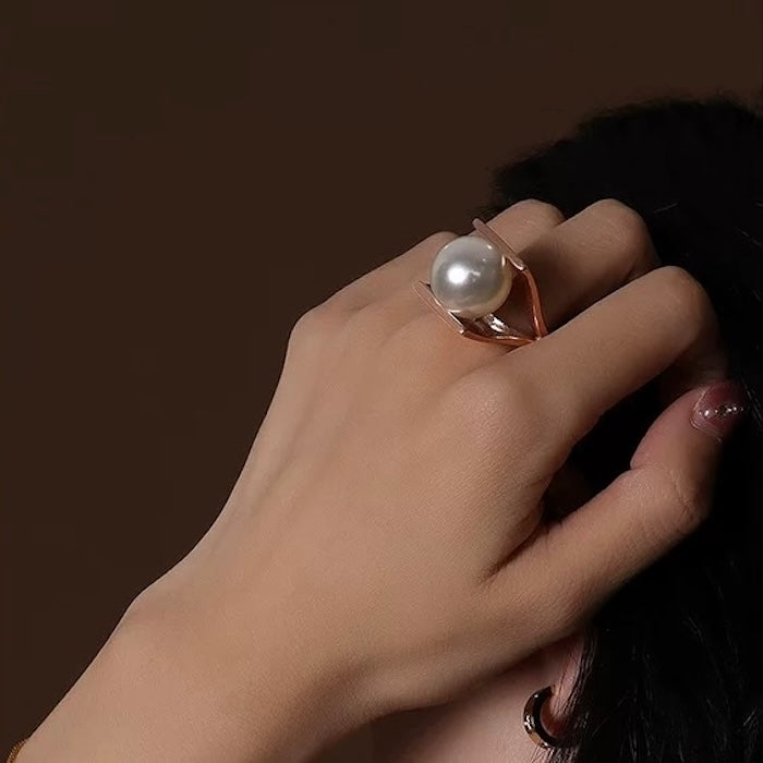 Chunky Open-Frame Pearl Statement Ring