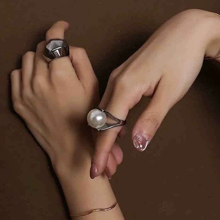 Chunky Open-Frame Pearl Statement Ring