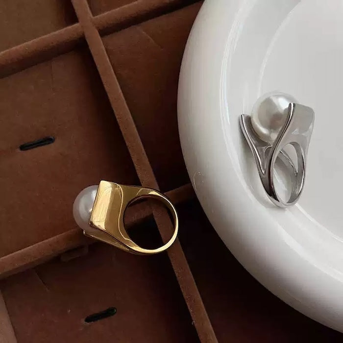 Chunky Open-Frame Pearl Statement Ring