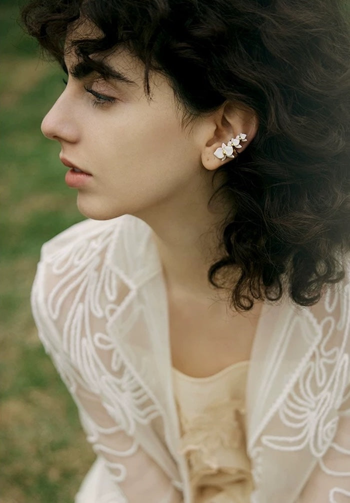 White Orchids Flower Ear Cuff-One Piece-For Left Ear
