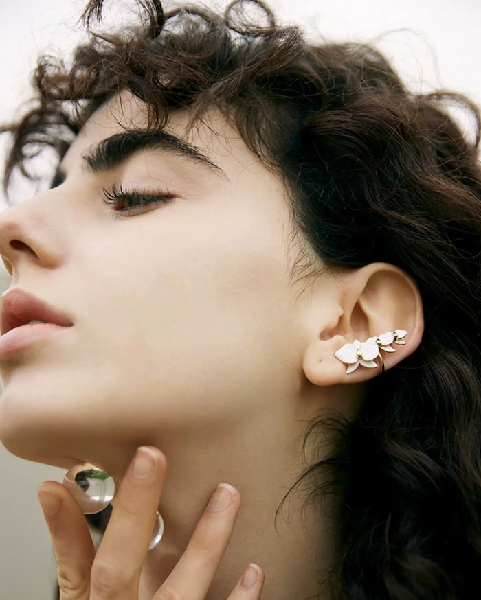 White Orchids Flower Ear Cuff-One Piece-For Left Ear