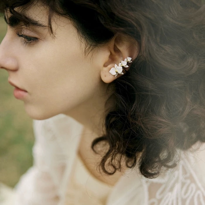 White Orchids Flower Ear Cuff-One Piece-For Left Ear