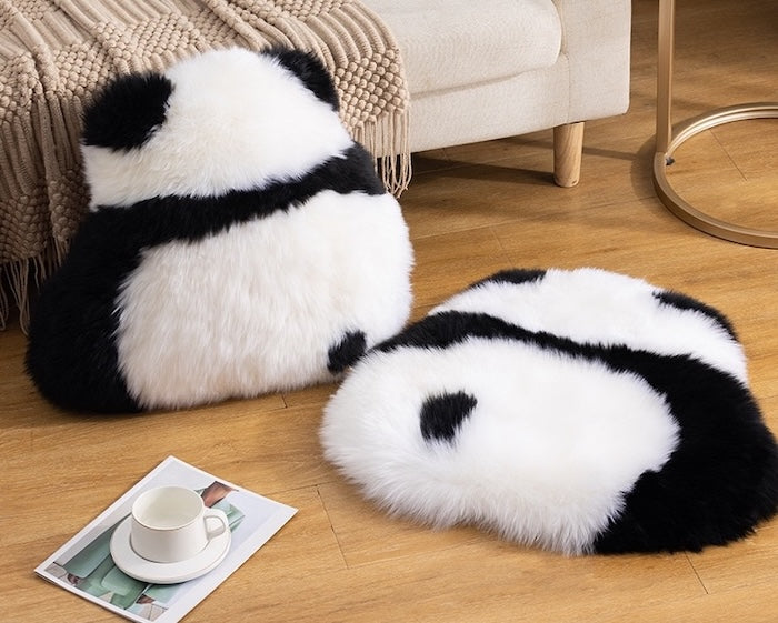 Fluffy Panda Cushion – Natural Wool