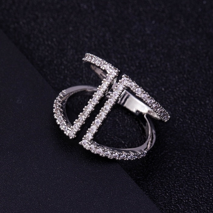 Geometric Pavé Open Ring
