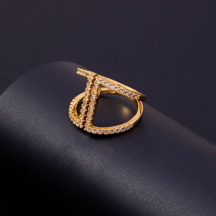 Geometric Pavé Open Ring