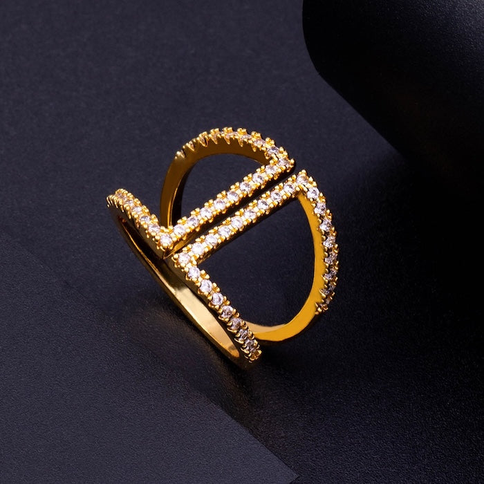 Geometric Pavé Open Ring