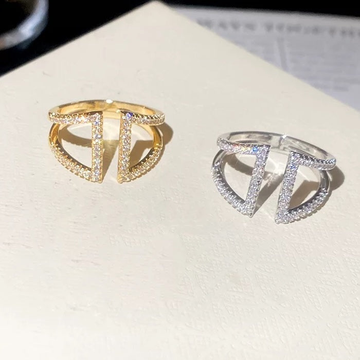Geometric Pavé Open Ring
