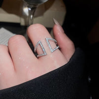 Geometric Pavé Open Ring