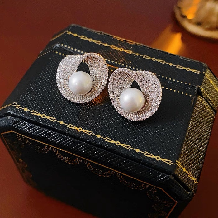 Luminous Pearl Embrace Stud Earrings
