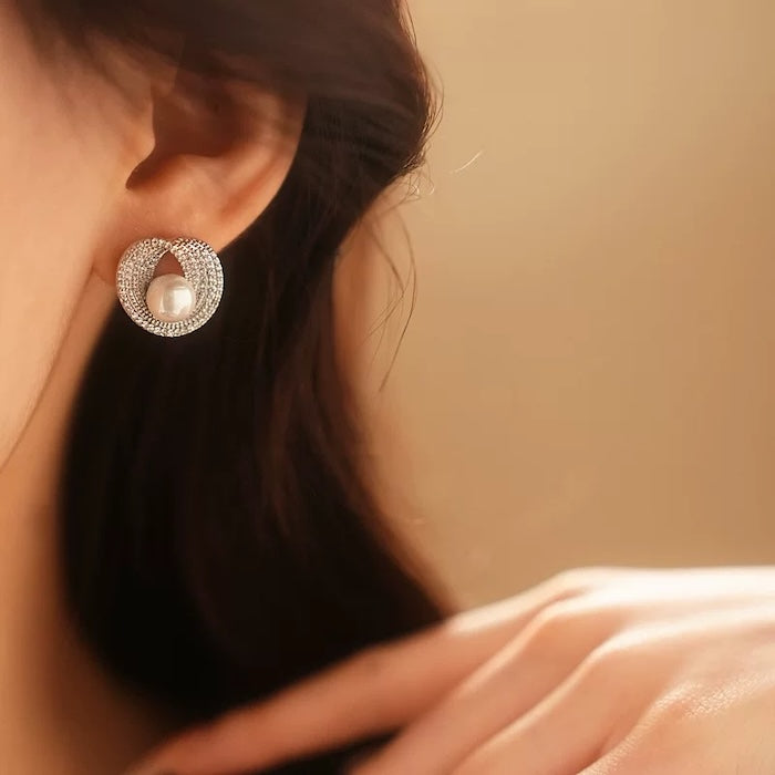 Luminous Pearl Embrace Stud Earrings
