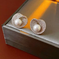 Luminous Pearl Embrace Stud Earrings

