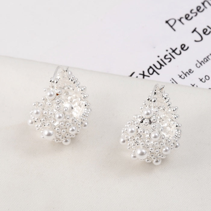 Romantic Pearl Basket Hoop Earrings-Gold n Silver