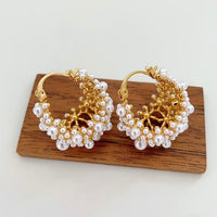Romantic Pearl Basket Hoop Earrings-Gold n Silver