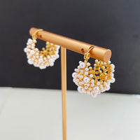 Romantic Pearl Basket Hoop Earrings-Gold n Silver