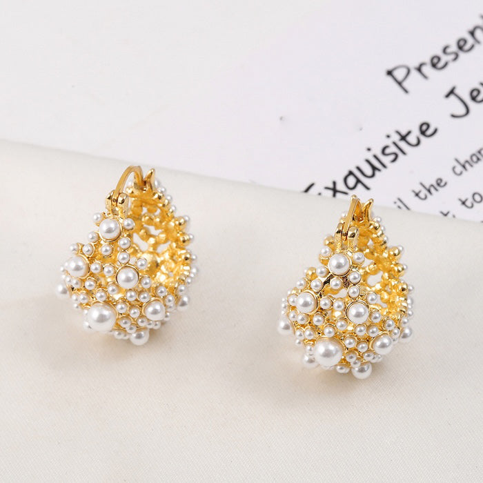 Romantic Pearl Basket Hoop Earrings-Gold n Silver