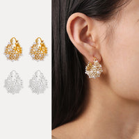 Romantic Pearl Basket Hoop Earrings-Gold n Silver