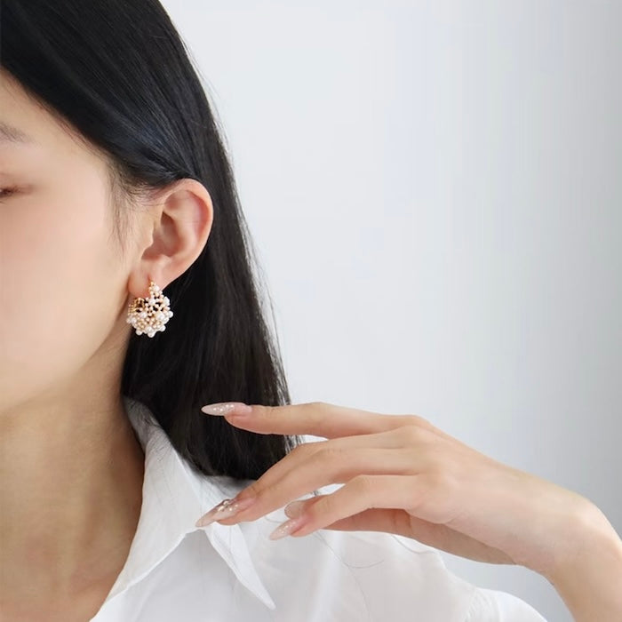 Romantic Pearl Basket Hoop Earrings-Gold n Silver