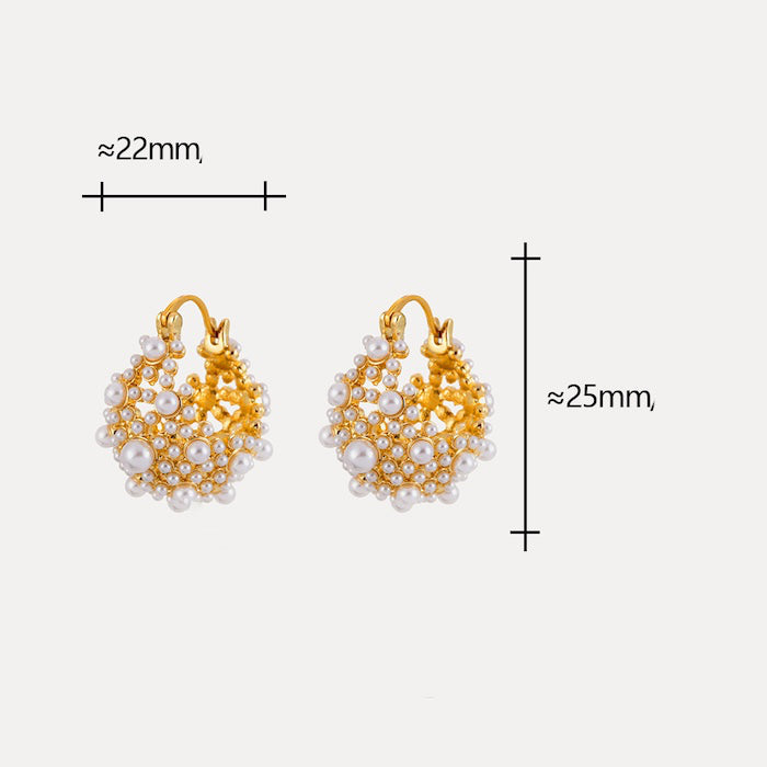 Romantic Pearl Basket Hoop Earrings-Gold n Silver