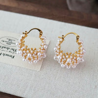 Romantic Pearl Basket Hoop Earrings-Gold n Silver