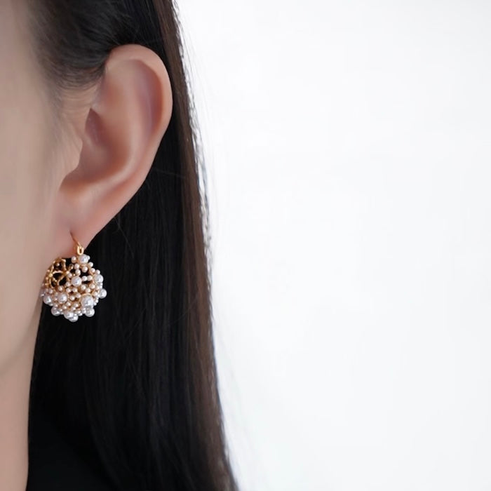 Romantic Pearl Basket Hoop Earrings-Gold n Silver