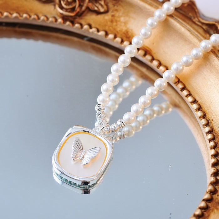 Pearl Beaded Butterfly Pendant Necklace