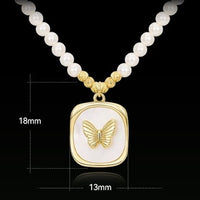 Pearl Beaded Butterfly Pendant Necklace