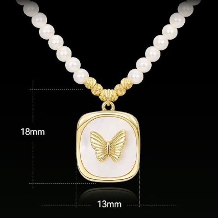 Pearl Beaded Butterfly Pendant Necklace