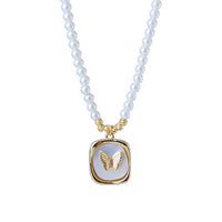 Pearl Beaded Butterfly Pendant Necklace