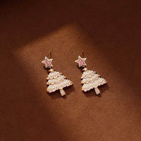 Pink Pearl Christmas Tree Earrings – Sparkling Holiday Statement