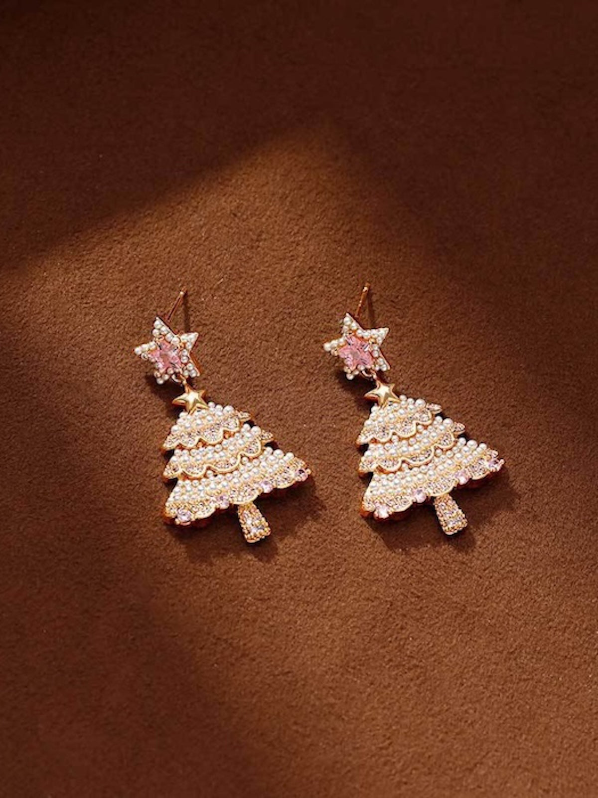 Pink Pearl Christmas Tree Earrings