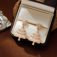 Pink Pearl Christmas Tree Earrings – Sparkling Holiday Statement
