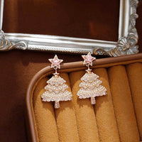 Pink Pearl Christmas Tree Earrings – Sparkling Holiday Statement
