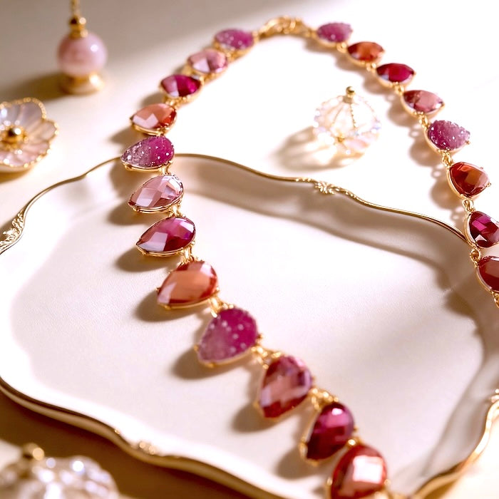 Chunky Vintage Pink Crystal Statement Necklace